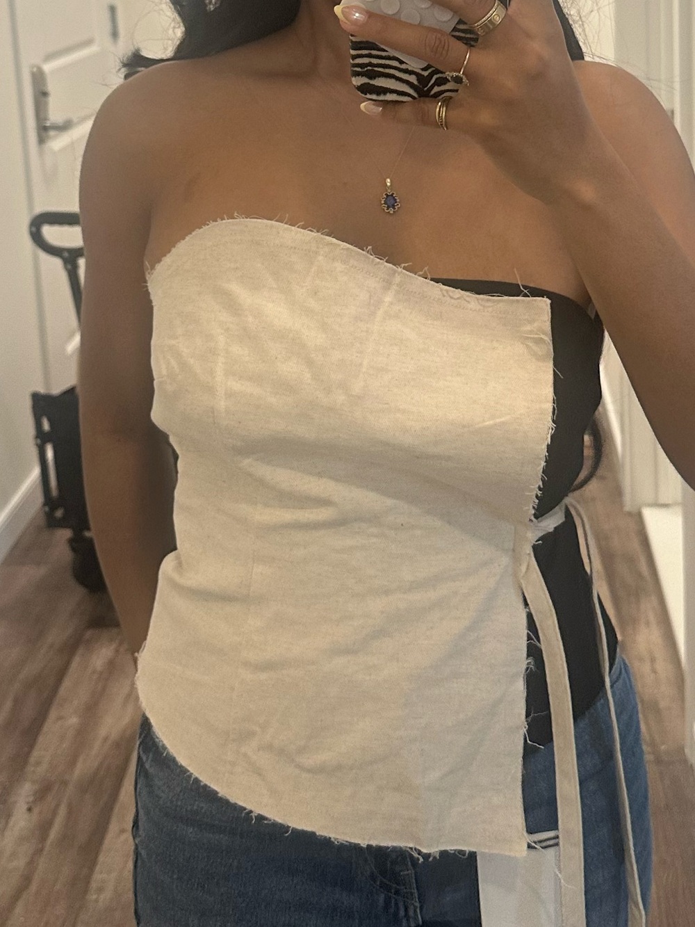 NAKD Strapless Two-Tone White and Black Wrap Camisole